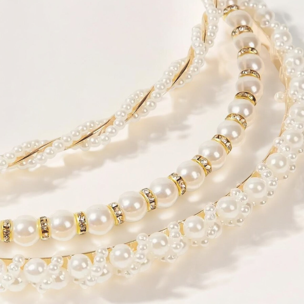 GOLDEN FAUX PEARL HEADBAND TRIOS