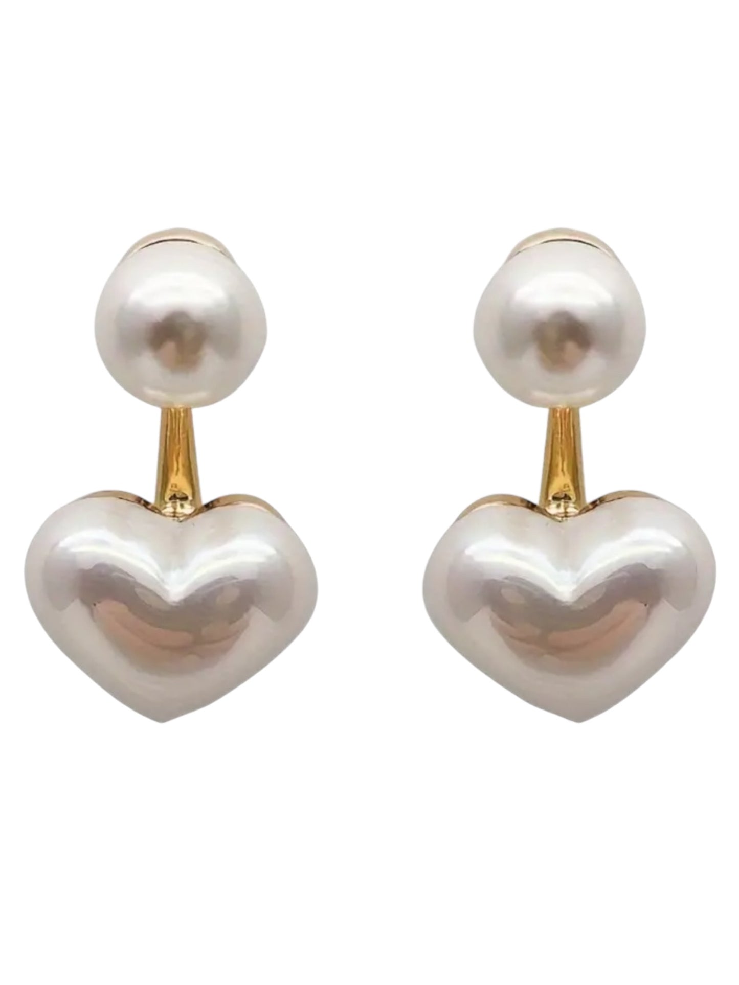 HEART SHAPED FAUX PEARL HANGING STUD EARRINGS