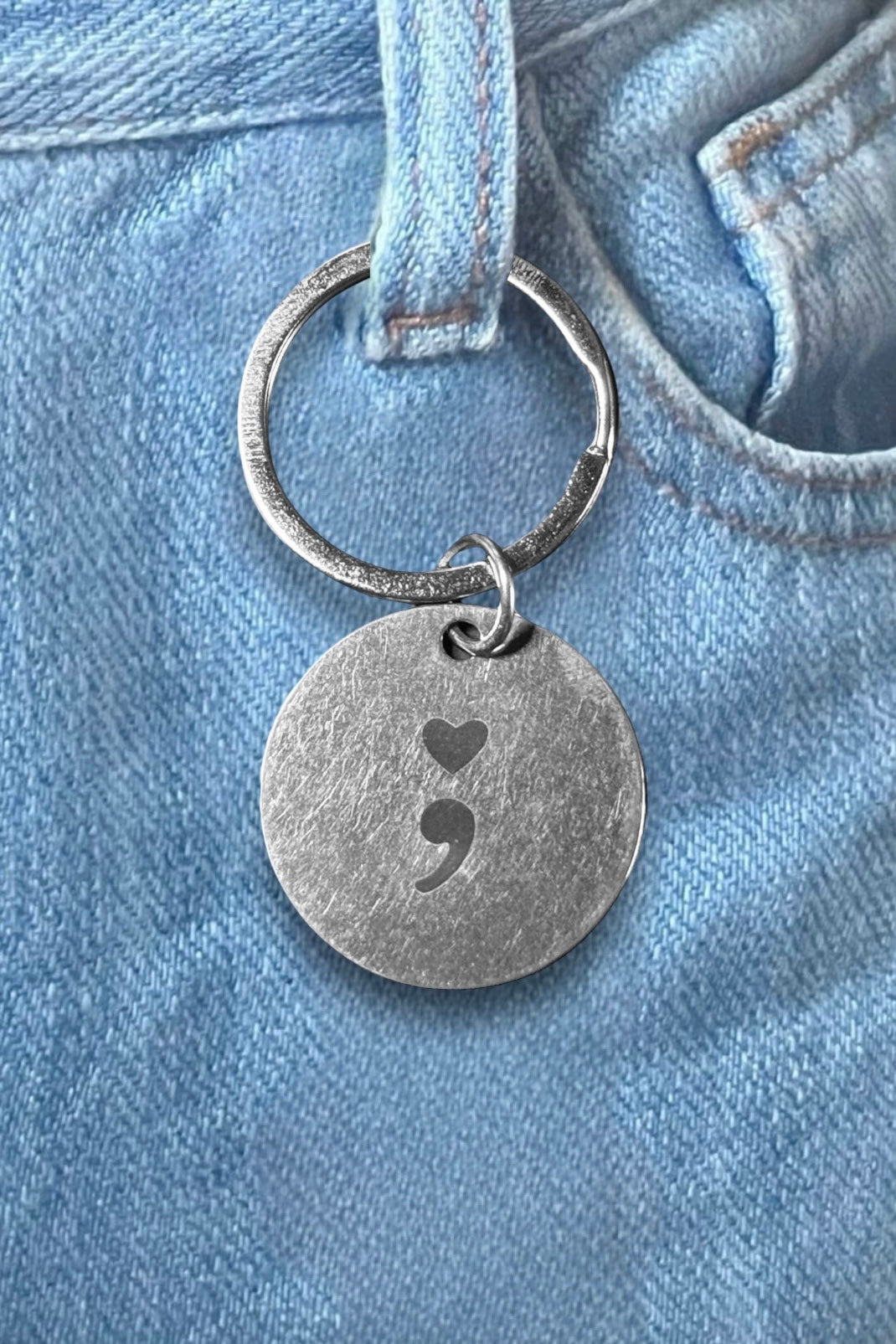 SUICIDE AWARENESS AND PREVENTION SILVER SEMICOLON KEYCHAIN