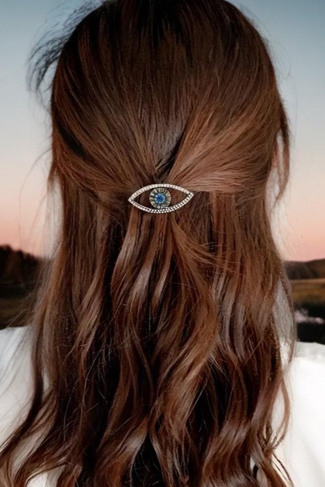 METAL BEJEWELLED EVIL EYE HAIR BARRETTES