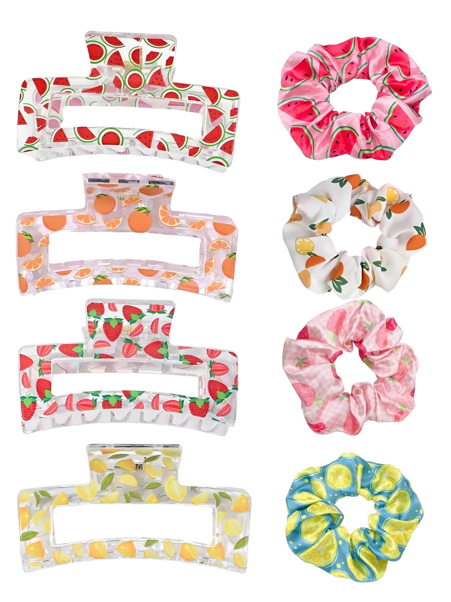 FRUIT THEMED SUMMER CLAW CLIP SCRUNCHIE DUOS