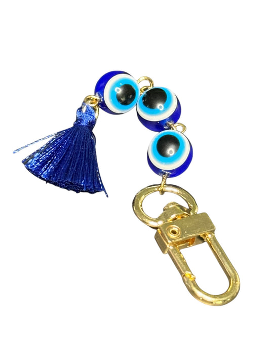 GOLD EVIL EYE BEADED TASSEL KEYCHAIN