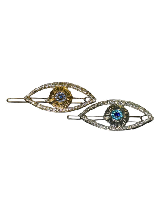 METAL BEJEWELLED EVIL EYE HAIR BARRETTES