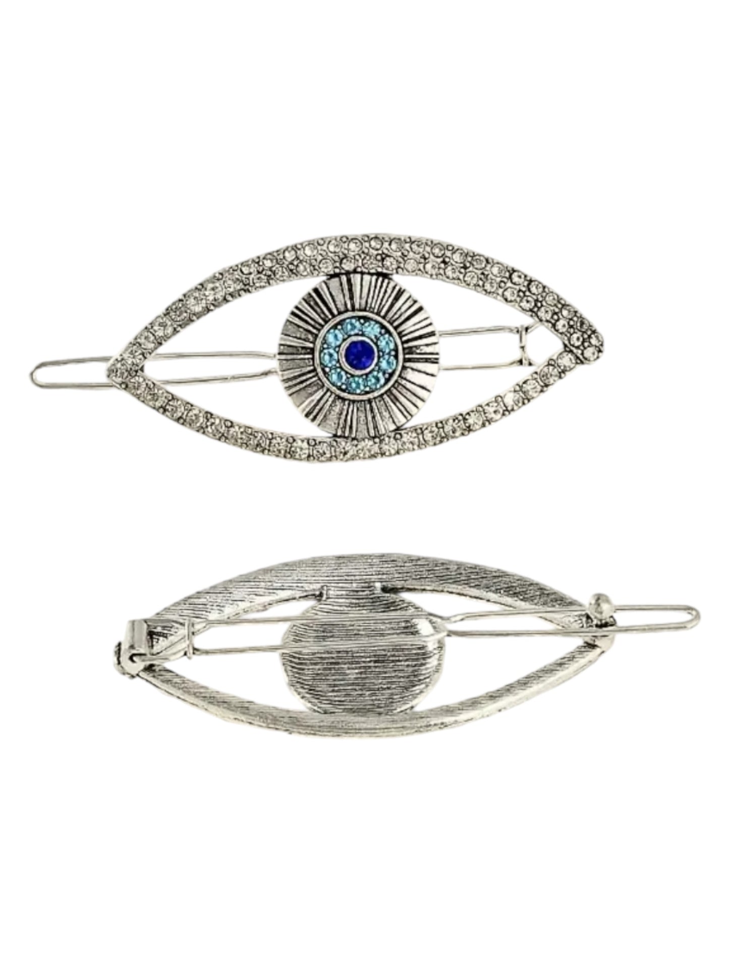 METAL BEJEWELLED EVIL EYE HAIR BARRETTES