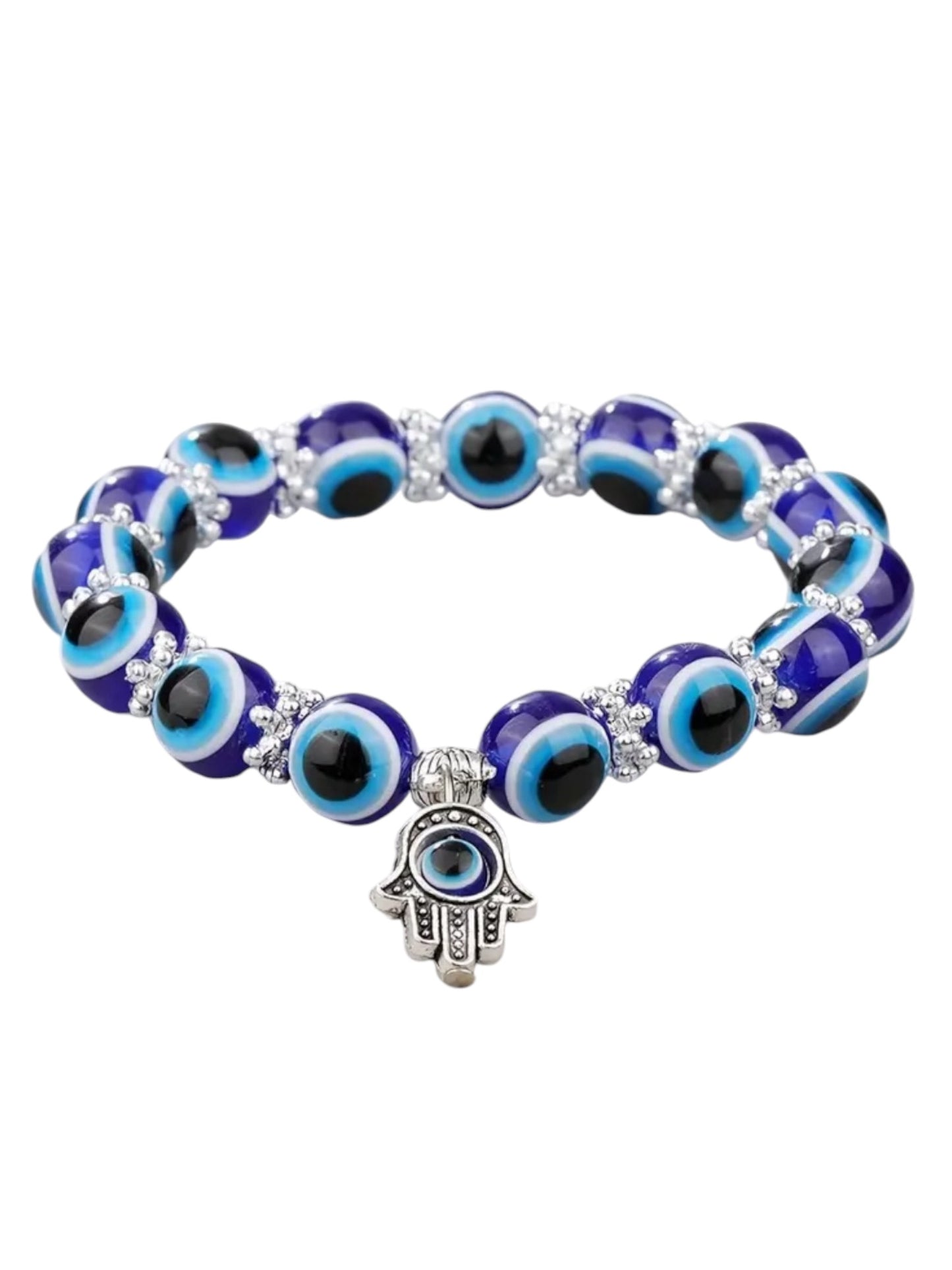 BLUE HAMSA EVIL EYE BEADED BRACELET