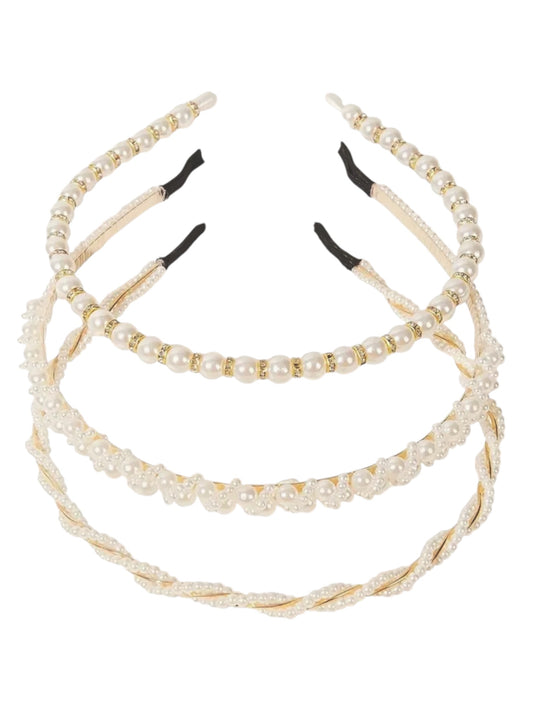 GOLDEN FAUX PEARL HEADBAND TRIOS