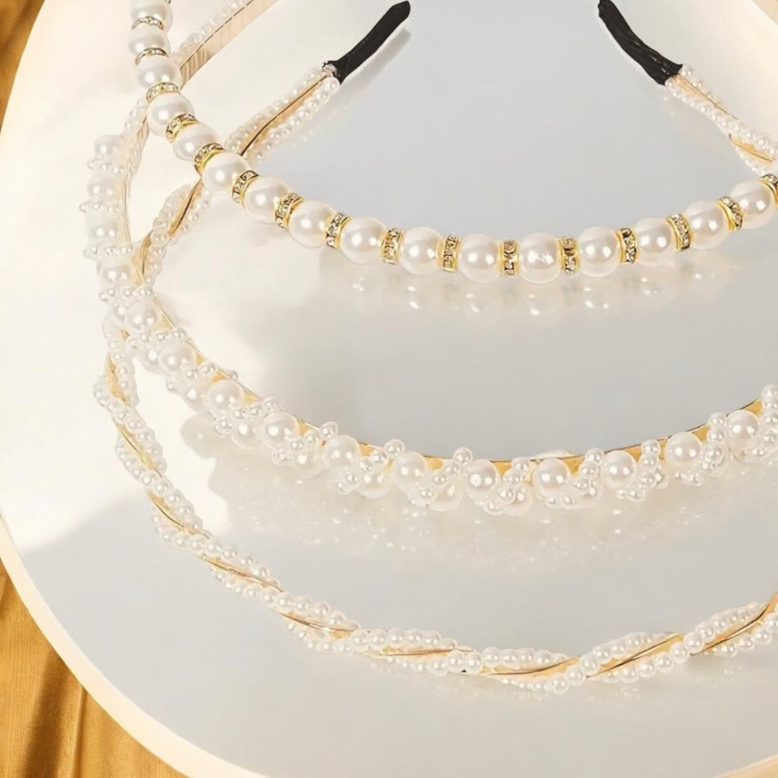 GOLDEN FAUX PEARL HEADBAND TRIOS