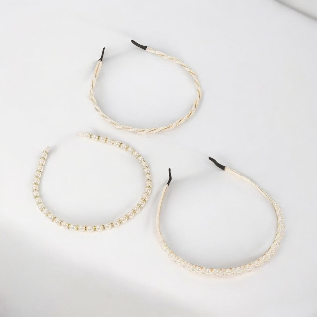 GOLDEN FAUX PEARL HEADBAND TRIOS