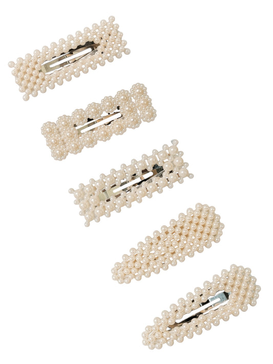 FAUX PEARL HAIR BARRETTES 5-PACK