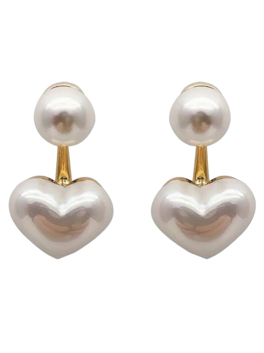 HEART SHAPED FAUX PEARL HANGING STUD EARRINGS