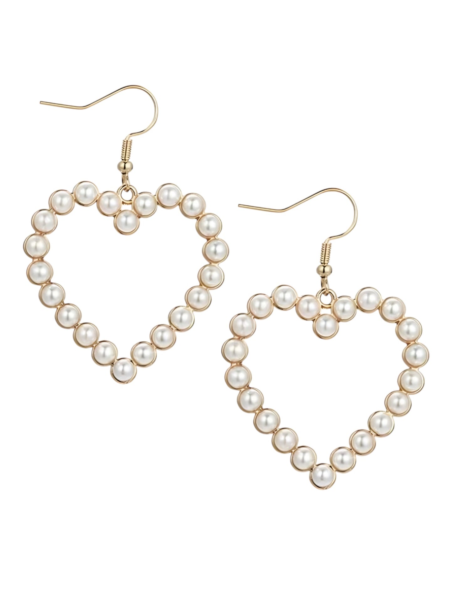 HEART SHAPED FAUX PEARL DANGLE EARRINGS