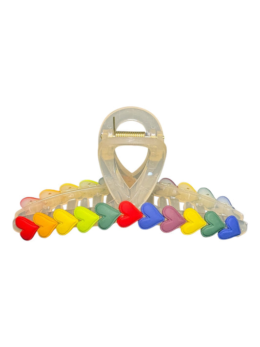 PRIDE HEARTS RAINBOW CLAW CLIP WHITE