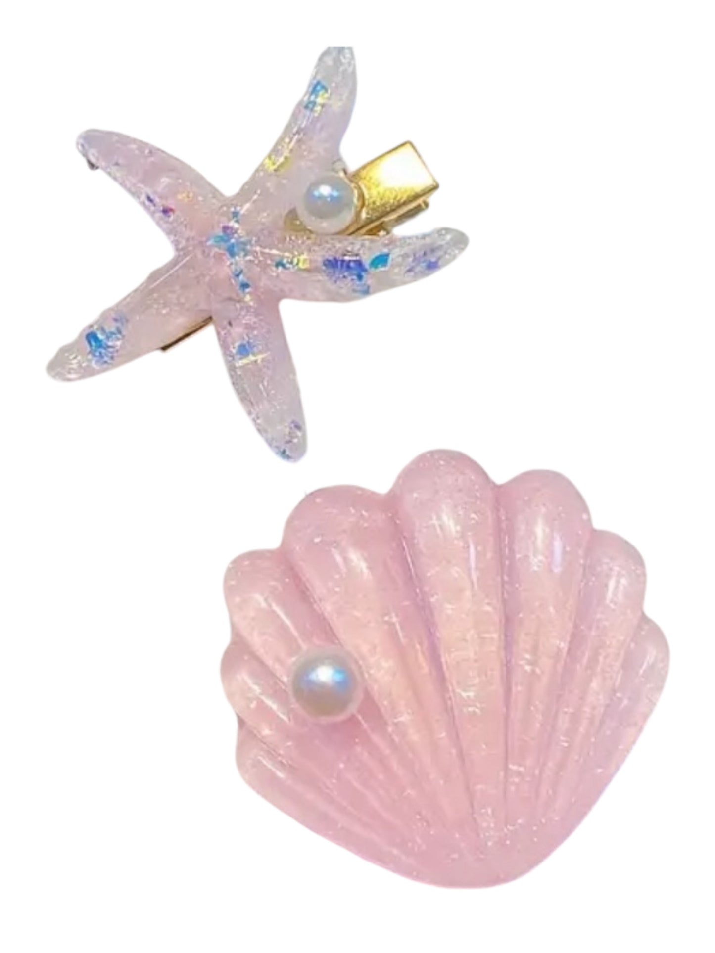 SUMMER SEASHELL AND STARFISH HAIR BARRETTE DUOS