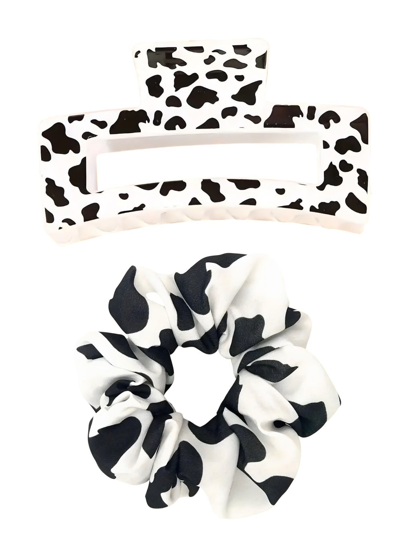 COW PRINT CLAW CLIP SCRUNCHIE DUOS