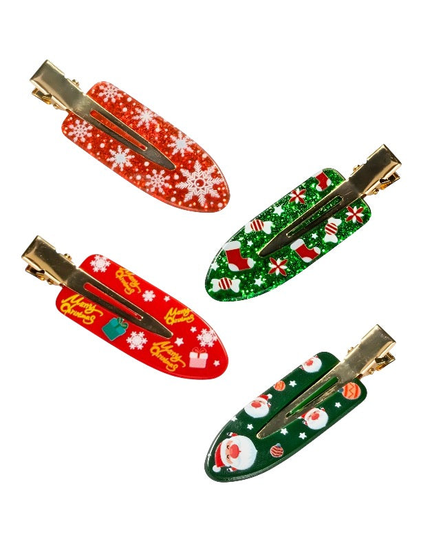 CHRISTMAS RESIN HAIR BARRETTES 4-PACK