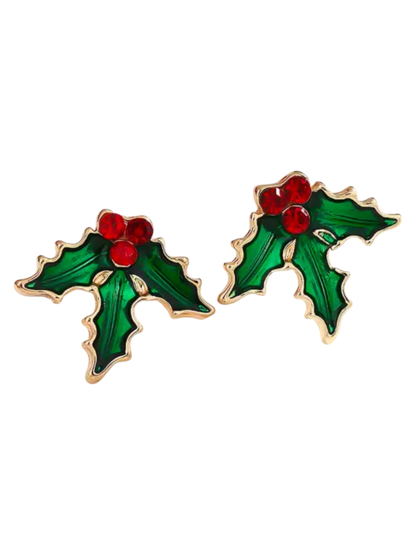 MISTLETOE GOLD ENAMEL STUD EARRINGS