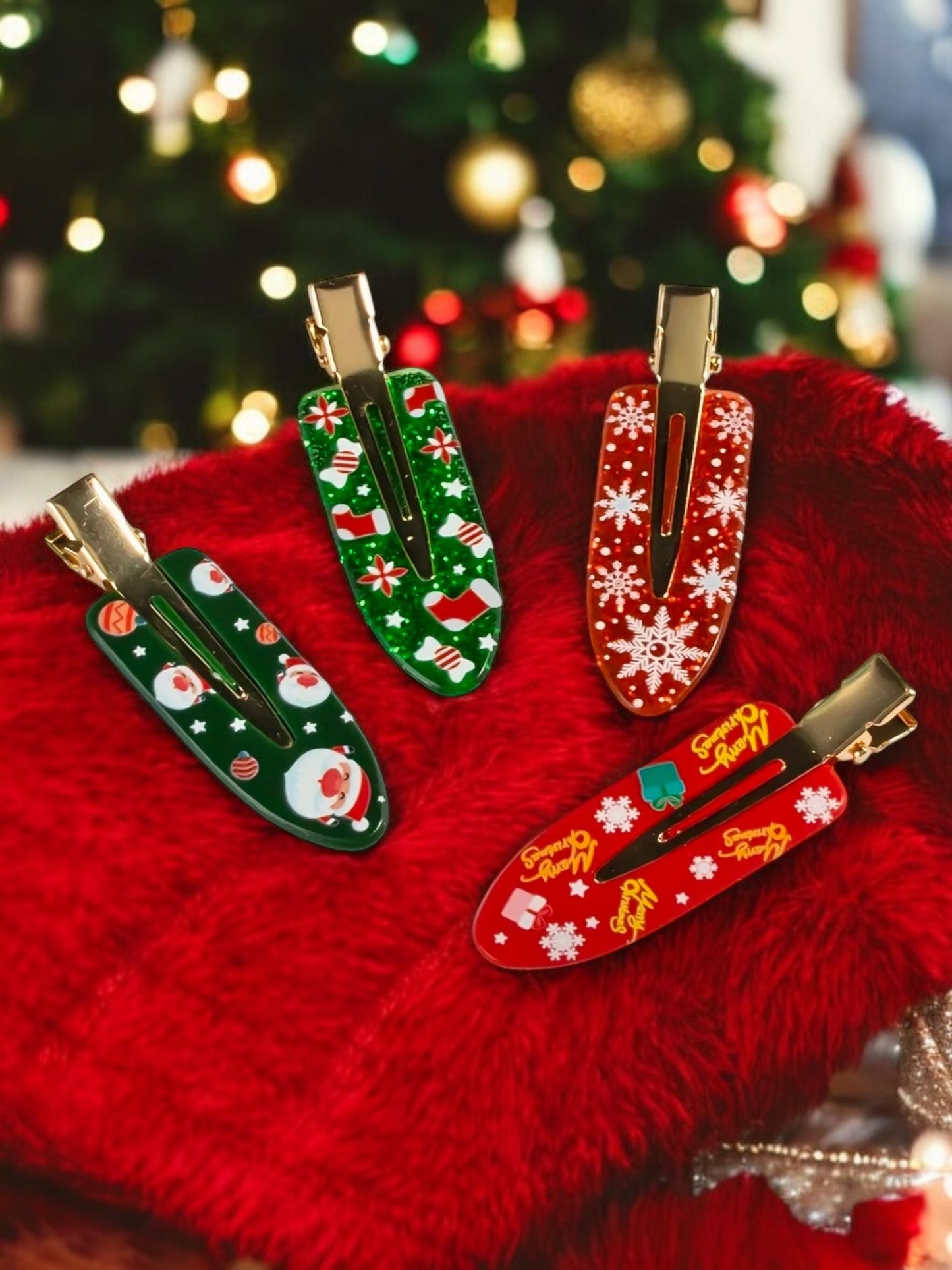 CHRISTMAS RESIN HAIR BARRETTES 4-PACK