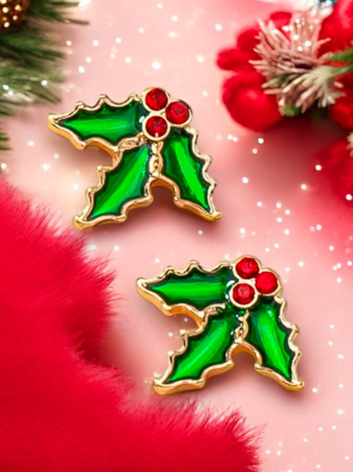 MISTLETOE GOLD ENAMEL STUD EARRINGS