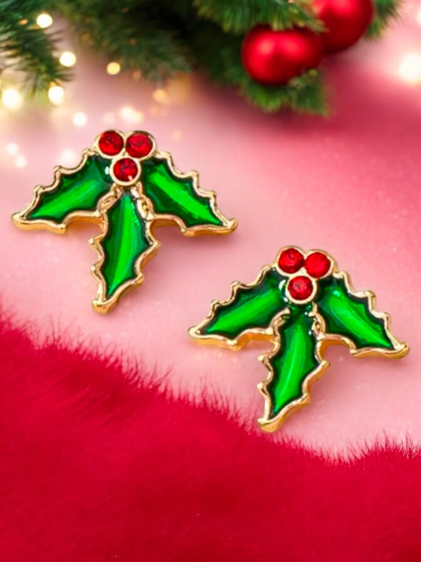 MISTLETOE GOLD ENAMEL STUD EARRINGS