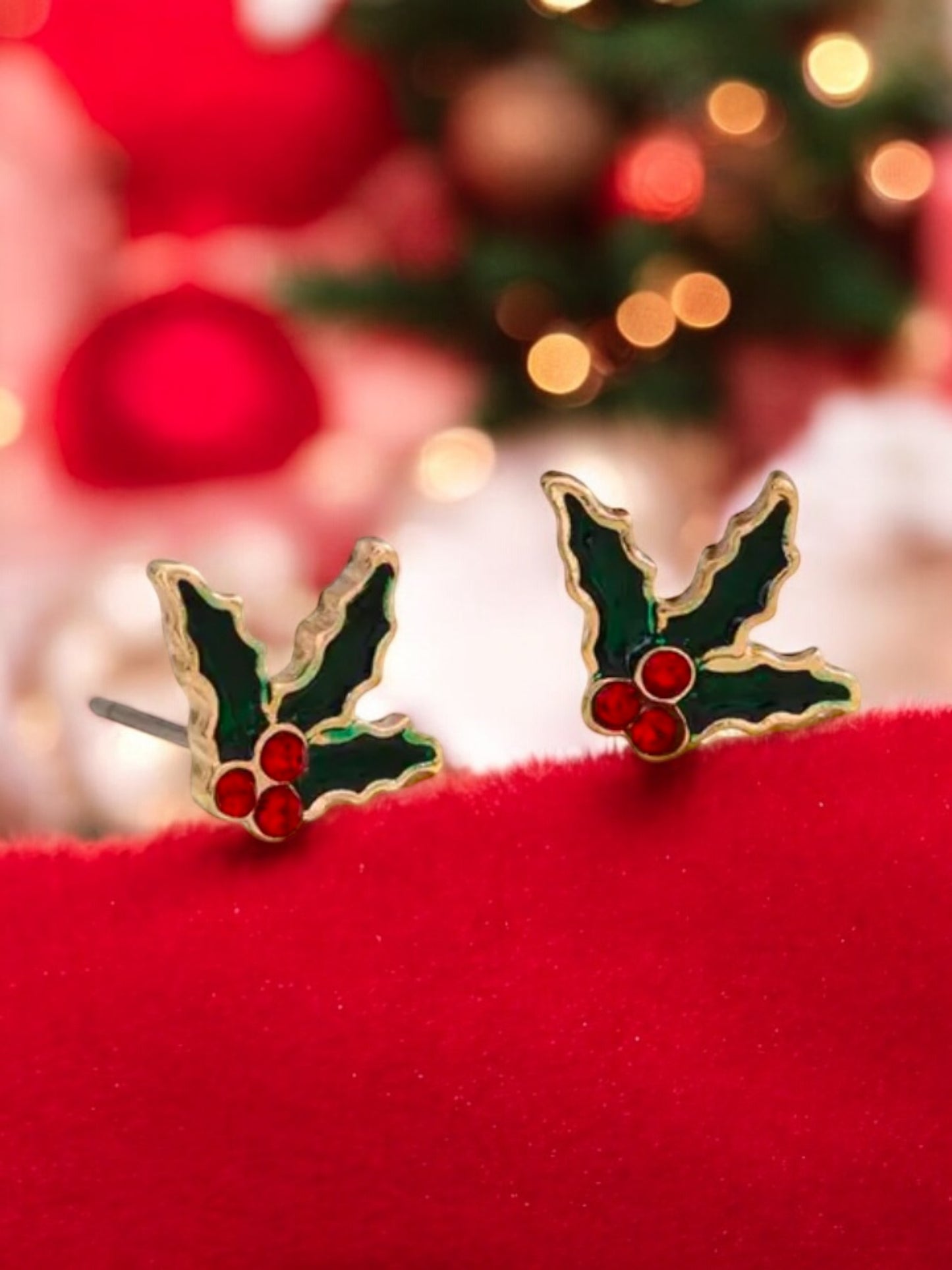 MISTLETOE GOLD ENAMEL STUD EARRINGS