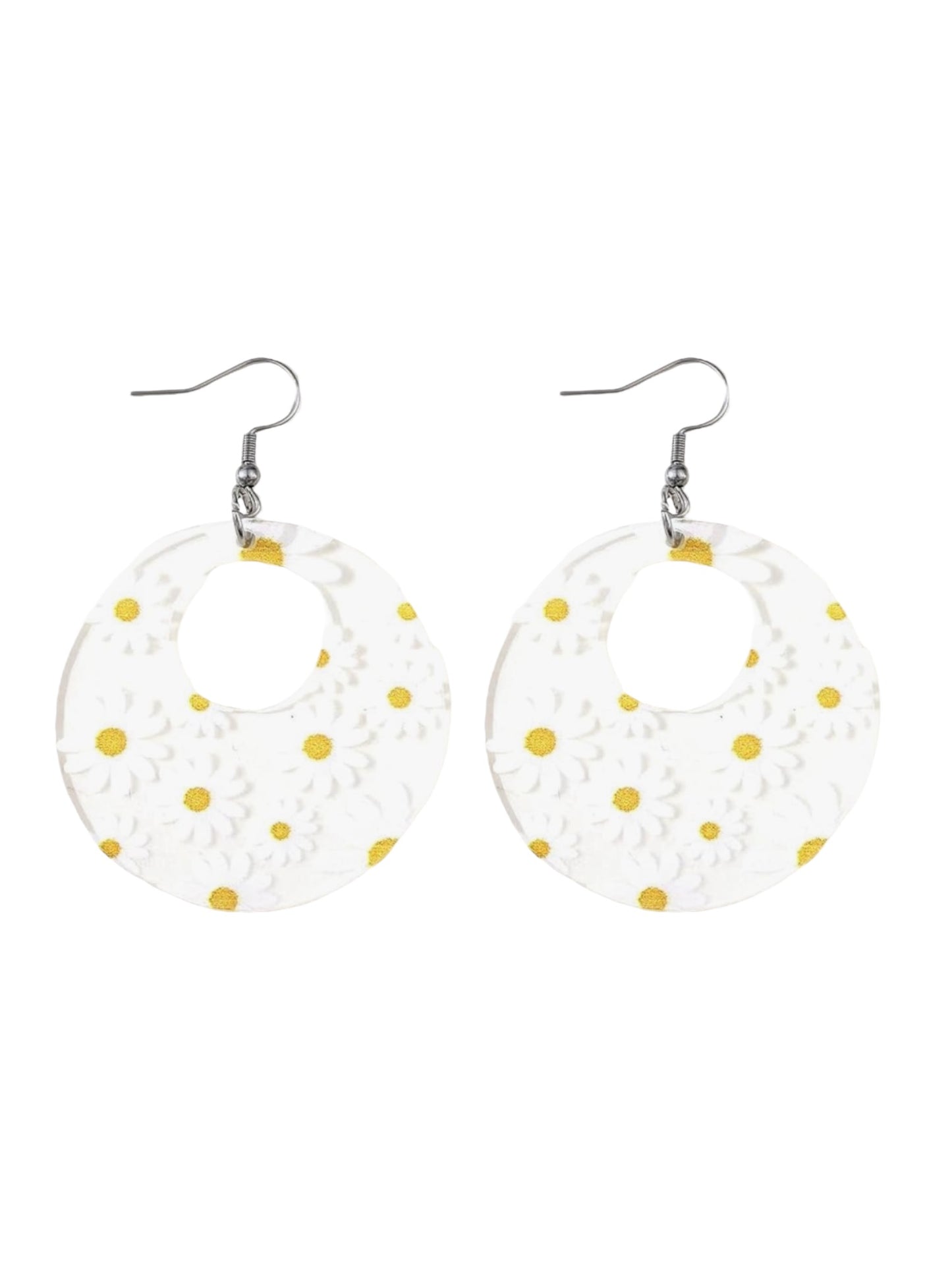 CLEAR ACRYLIC DAISY PRINT EARRINGS