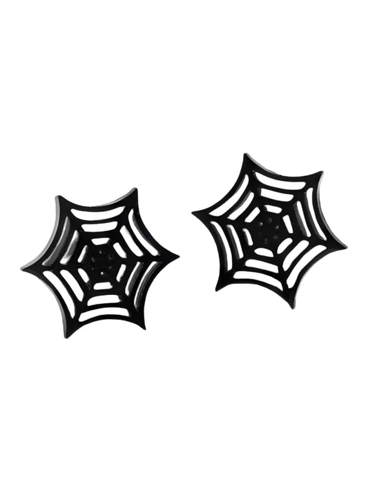 SMALL BLACK METAL SPIDERWEB STUD EARRINGS