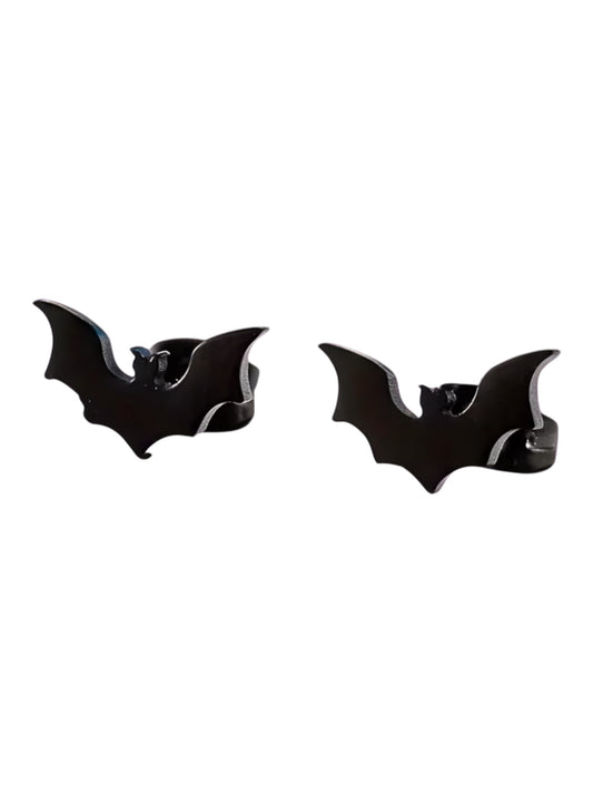 SMALL BLACK METAL BAT STUD EARRINGS