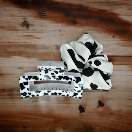 COW PRINT CLAW CLIP SCRUNCHIE DUOS