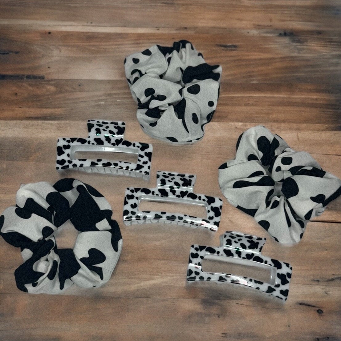 COW PRINT CLAW CLIP SCRUNCHIE DUOS