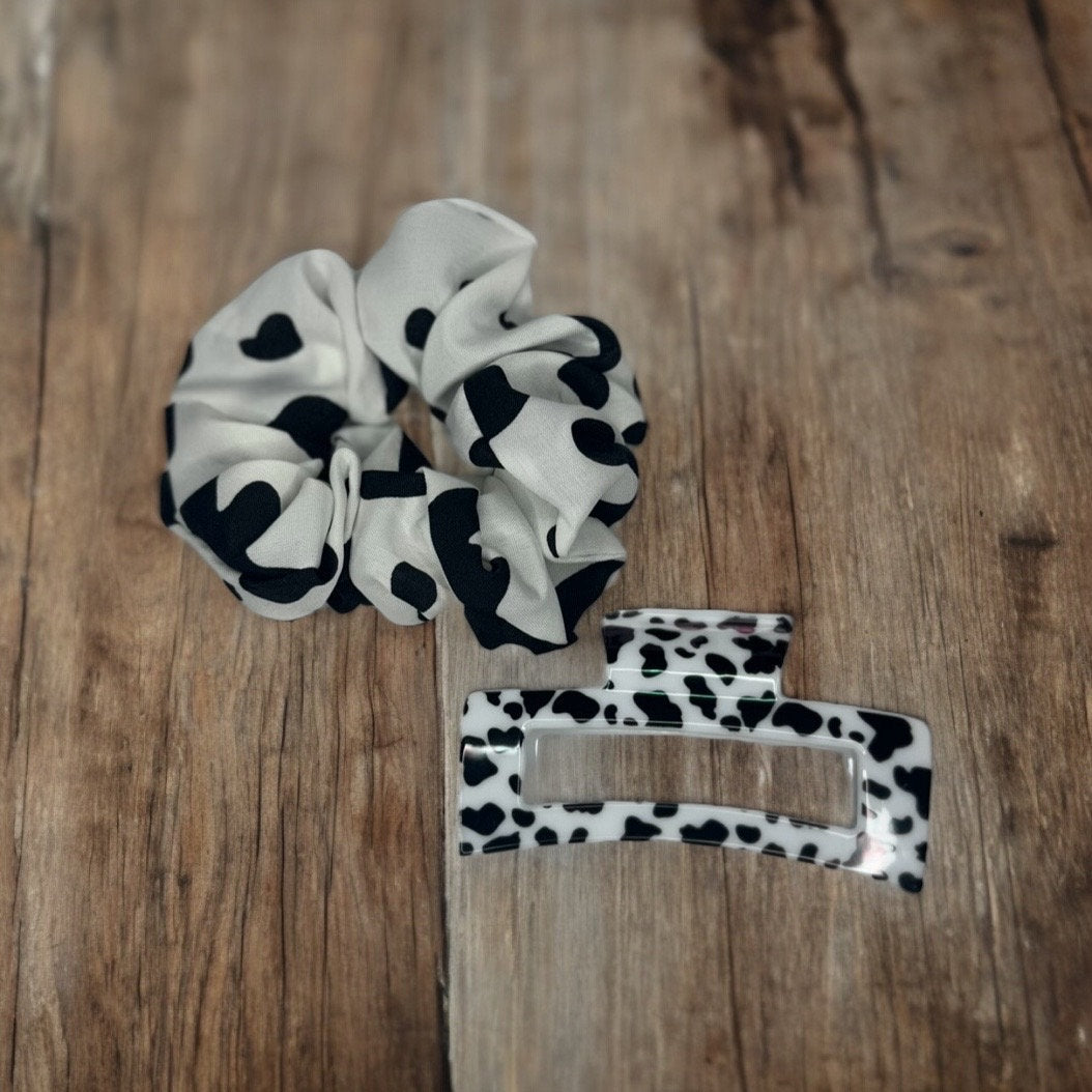 COW PRINT CLAW CLIP SCRUNCHIE DUOS