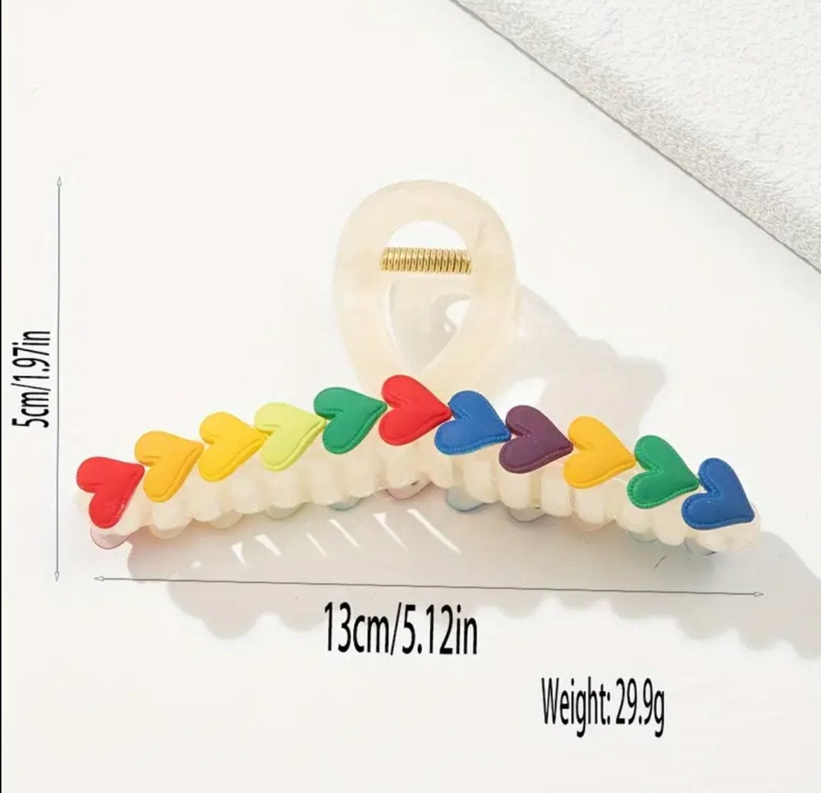 PRIDE HEARTS RAINBOW CLAW CLIP WHITE