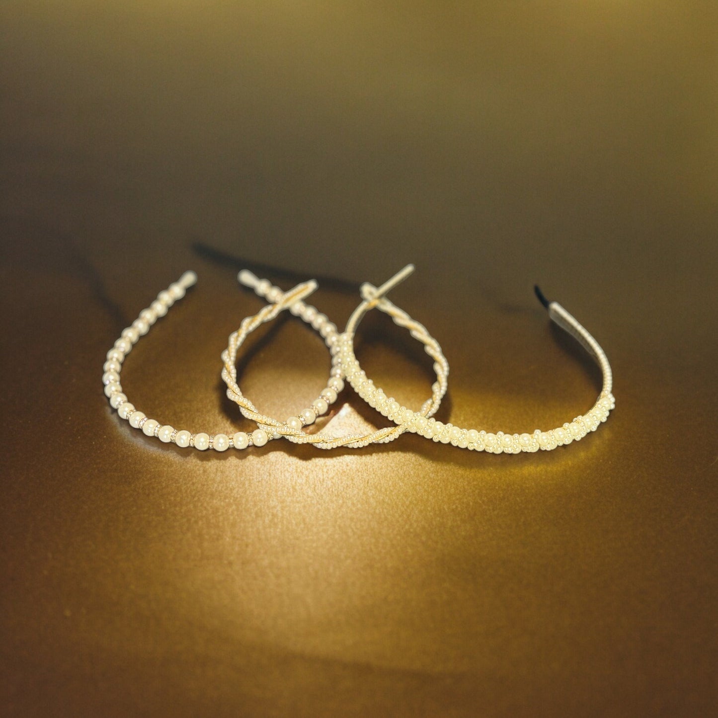 GOLDEN FAUX PEARL HEADBAND TRIOS