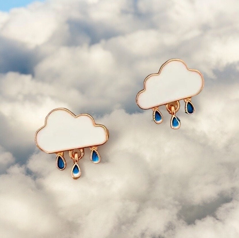 RAIN CLOUD ENAMEL STUD EARRINGS