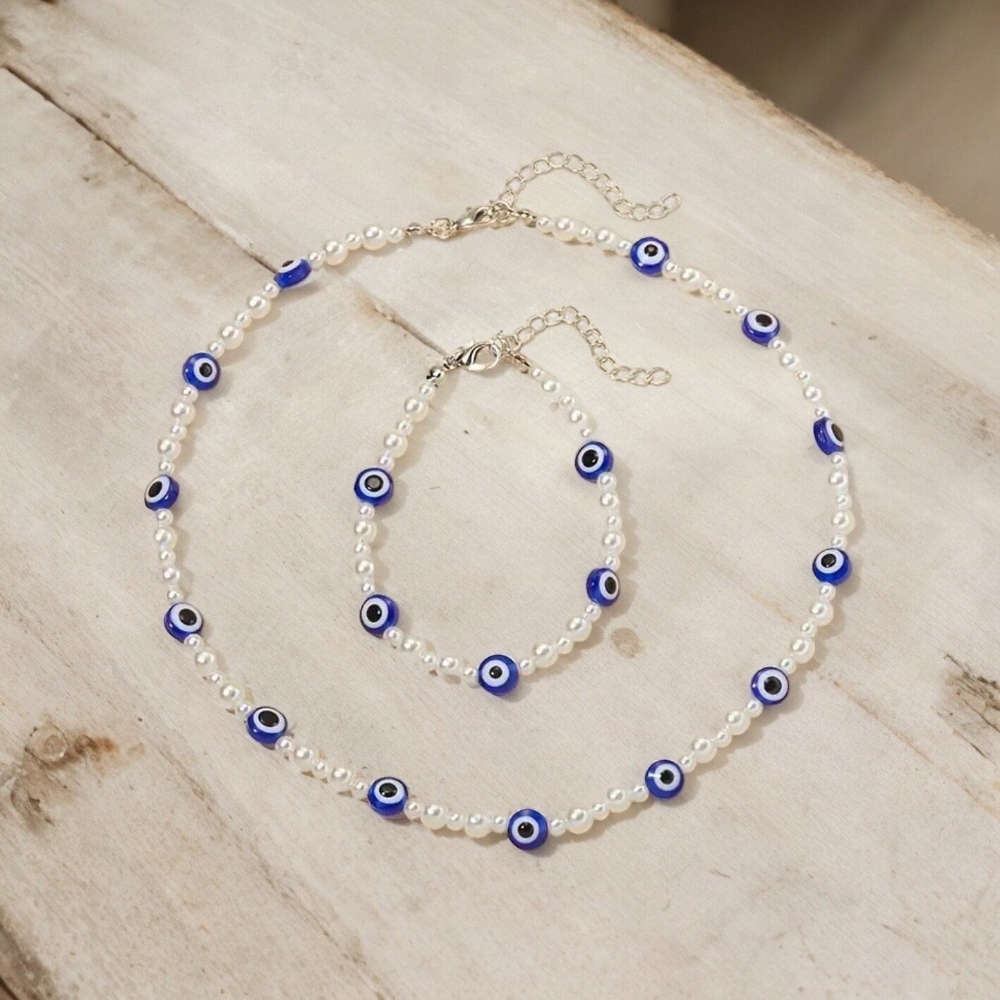 EVIL EYE NECKLACE AND BRACELET DUO