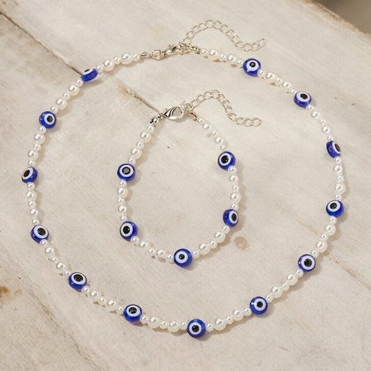 EVIL EYE NECKLACE AND BRACELET DUO