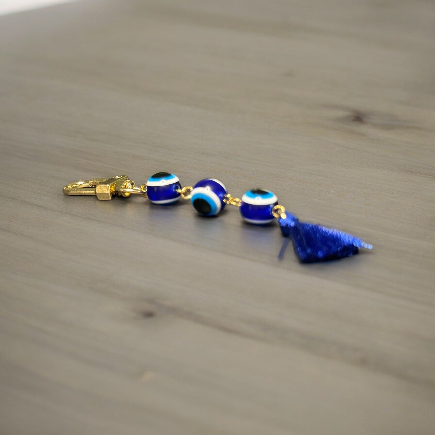 GOLD EVIL EYE BEADED TASSEL KEYCHAIN