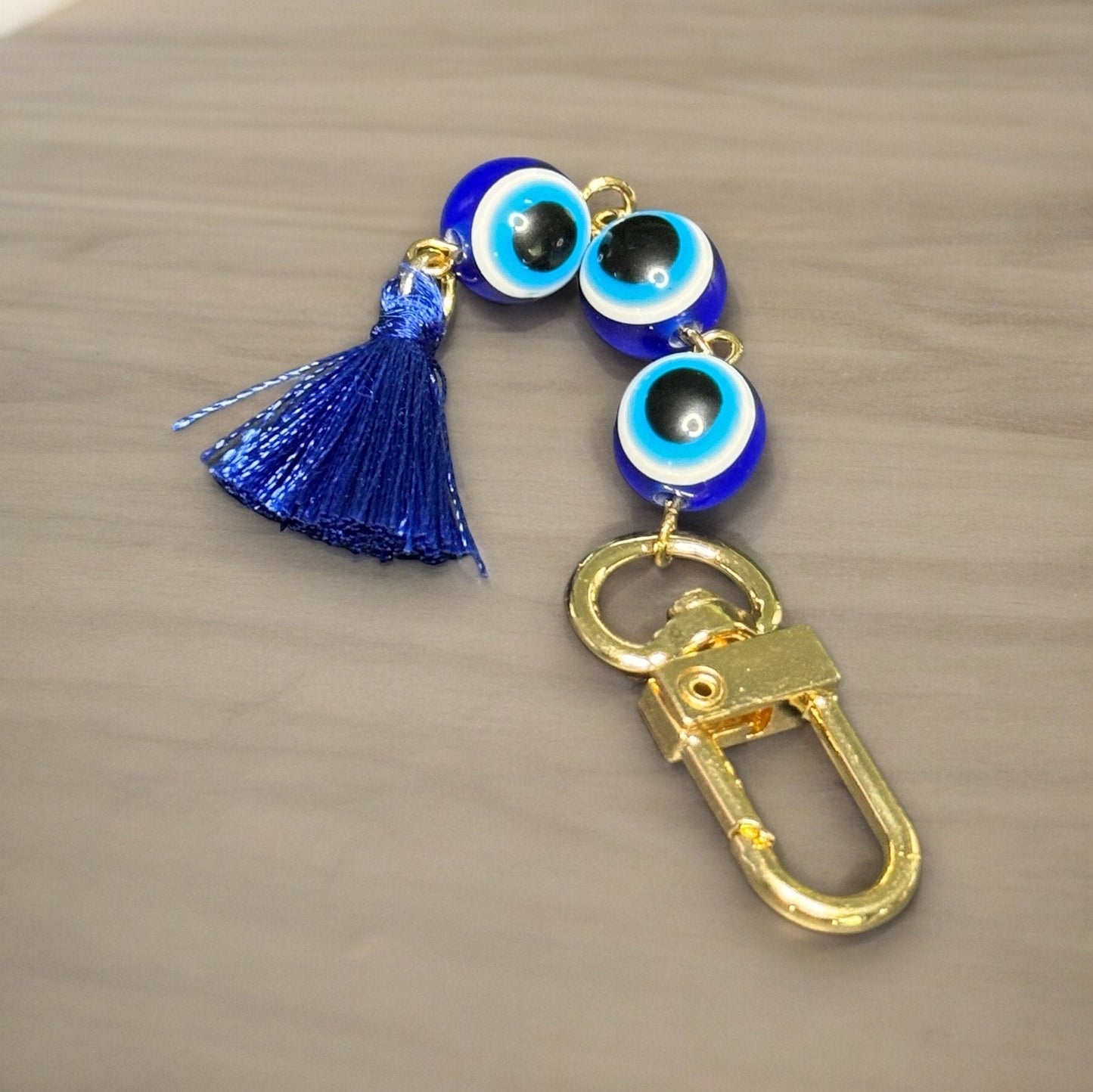 GOLD EVIL EYE BEADED TASSEL KEYCHAIN