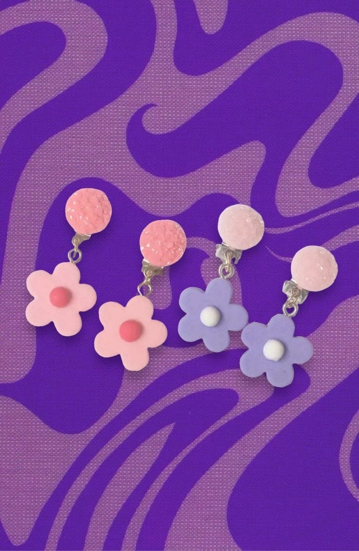 GROOVY FLOWERS CLIP ON EARRINGS