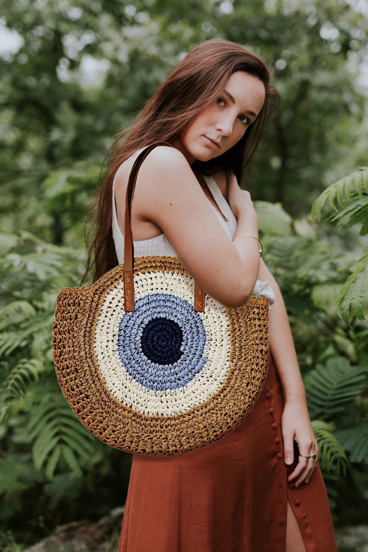 EVIL EYE LARGE WOVEN TOTE BAG