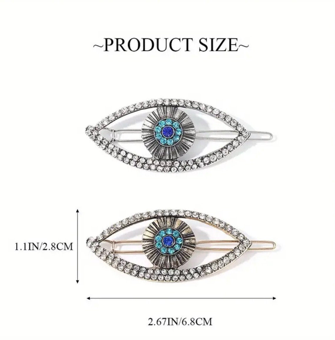 METAL BEJEWELLED EVIL EYE HAIR BARRETTES