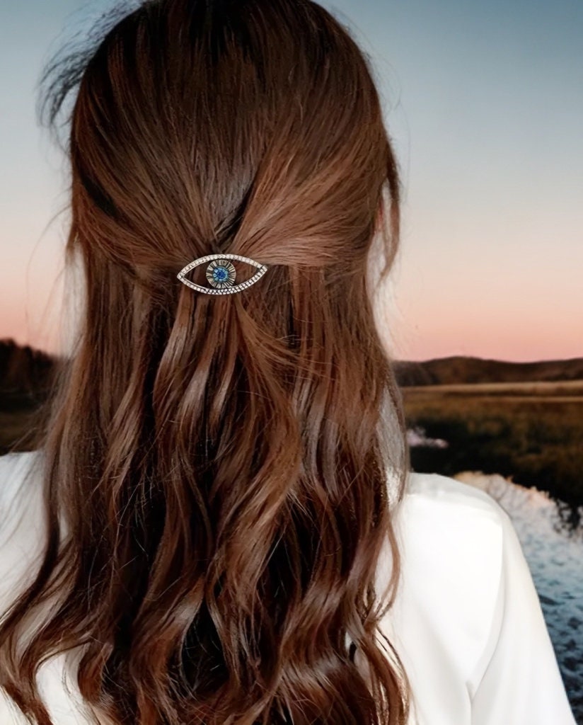 METAL BEJEWELLED EVIL EYE HAIR BARRETTES