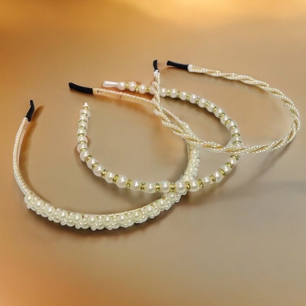 GOLDEN FAUX PEARL HEADBAND TRIOS