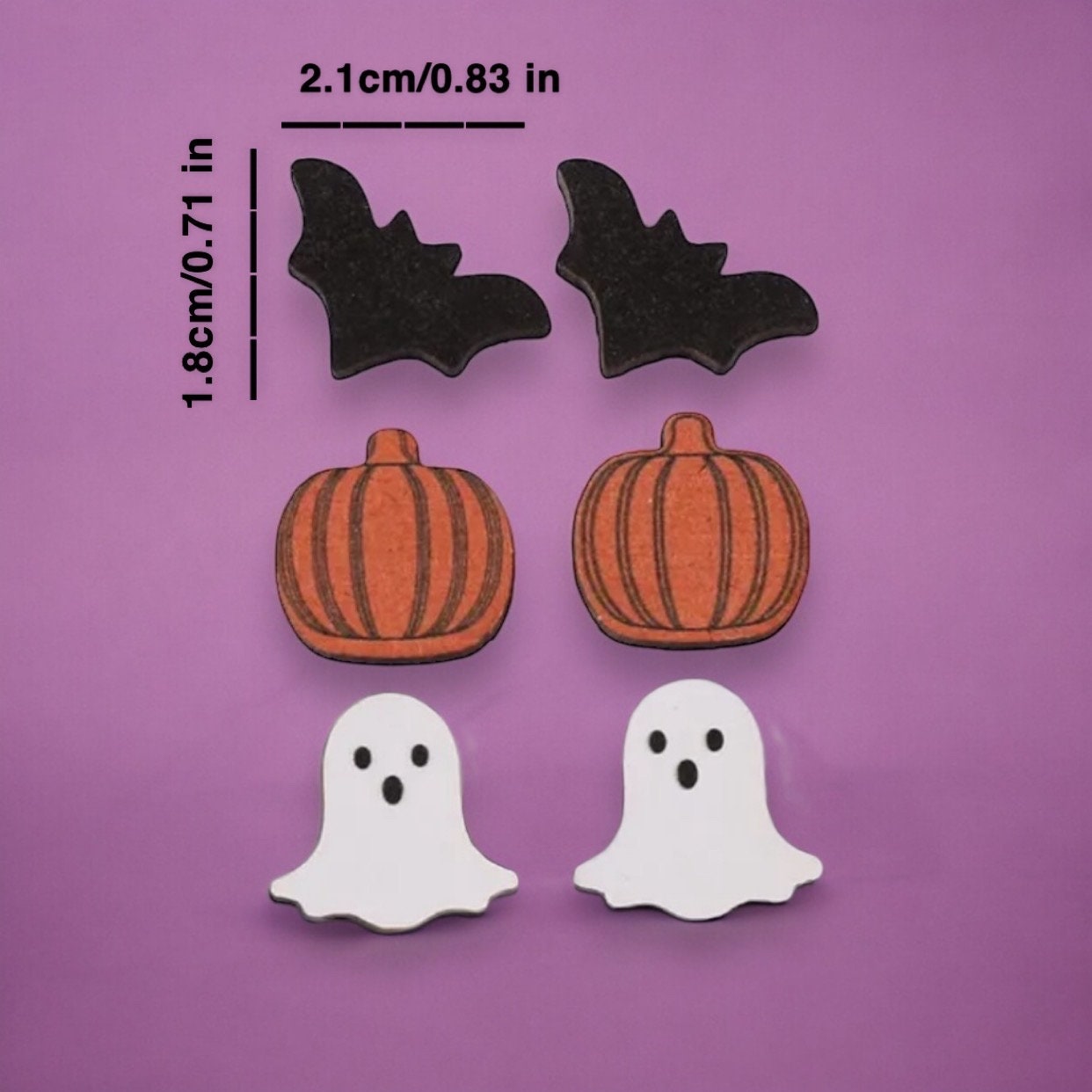 HALLOWEEN WOODEN SPOOKY STUD EARRINGS