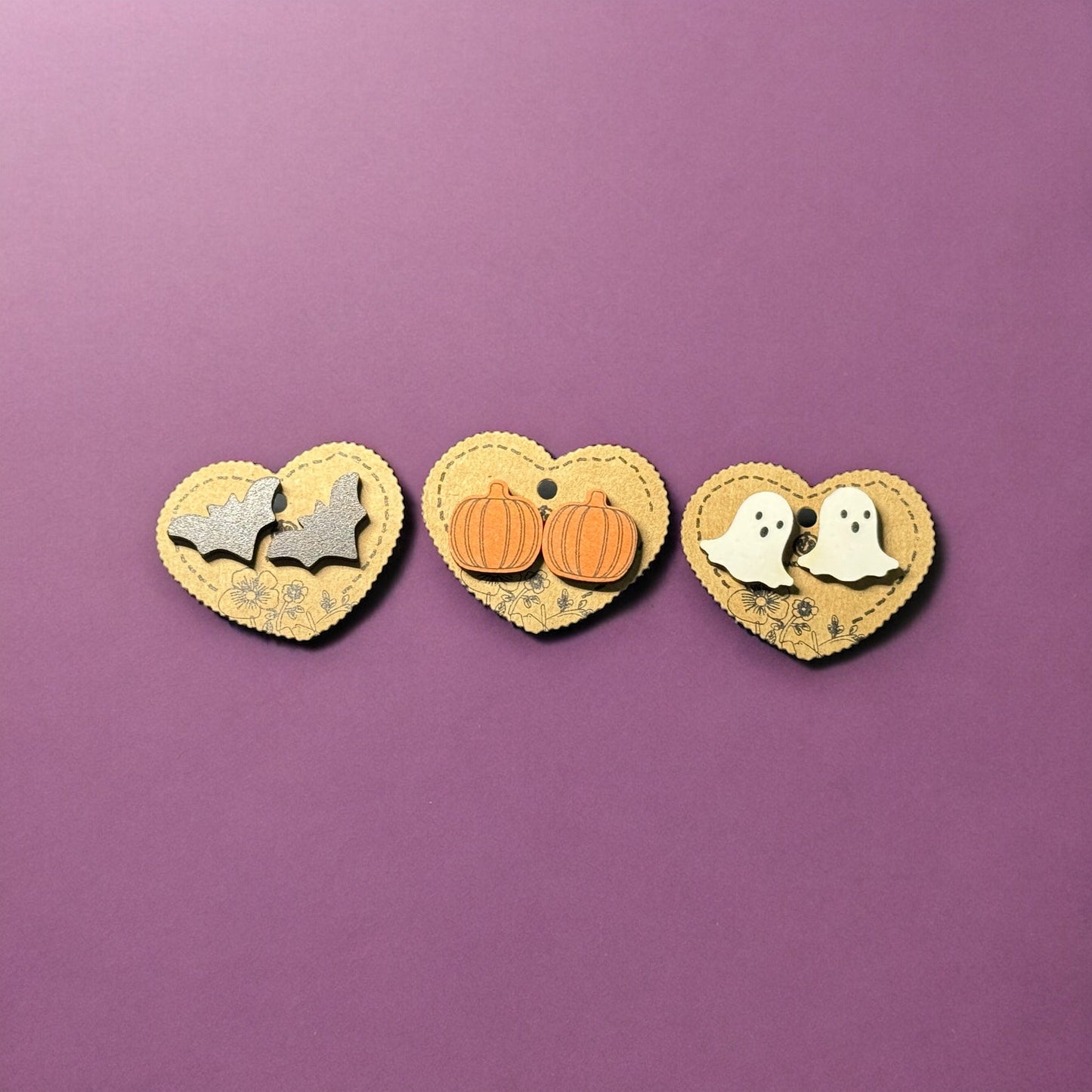 HALLOWEEN WOODEN SPOOKY STUD EARRING SETS