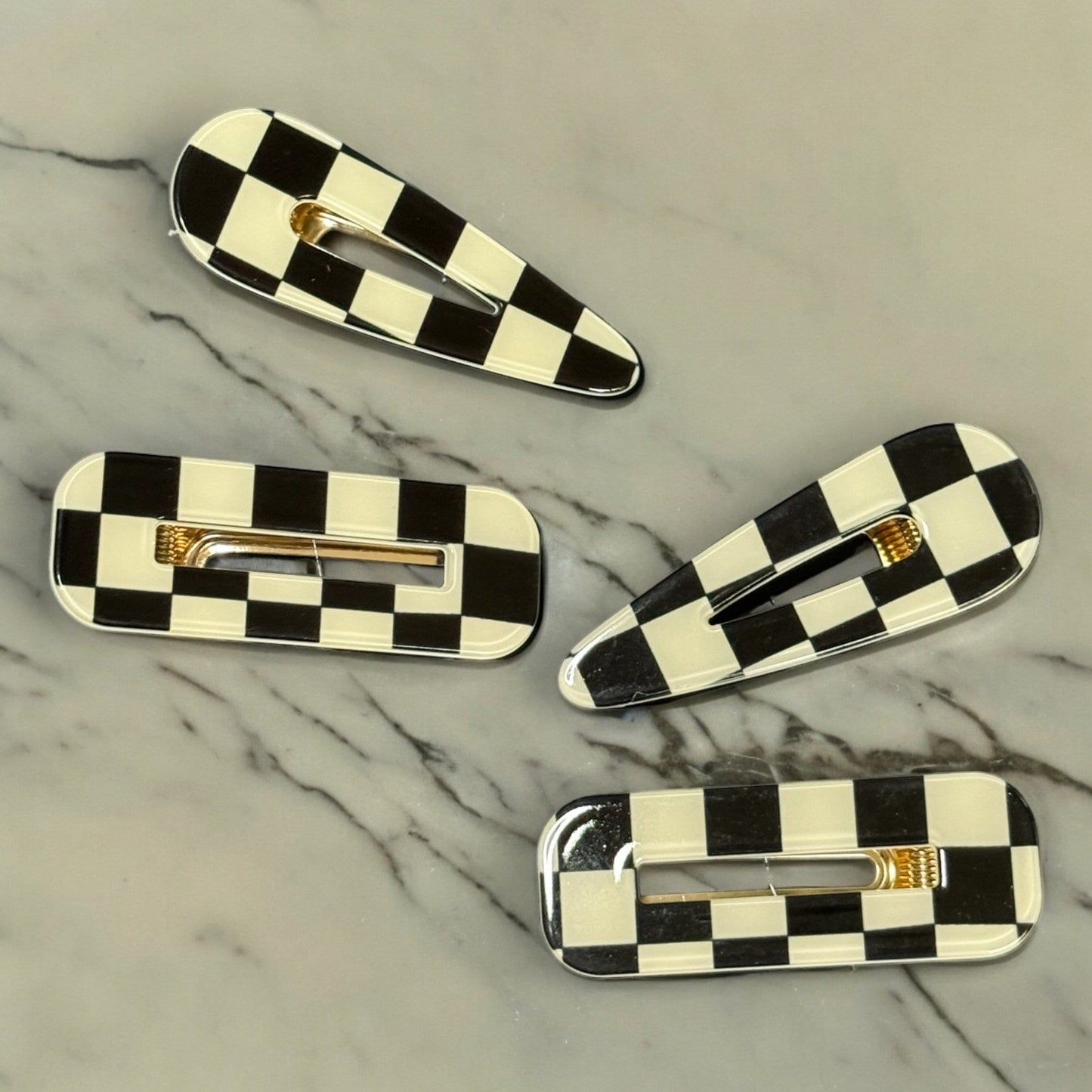 CHECKERBOARD HAIR BARRETTES