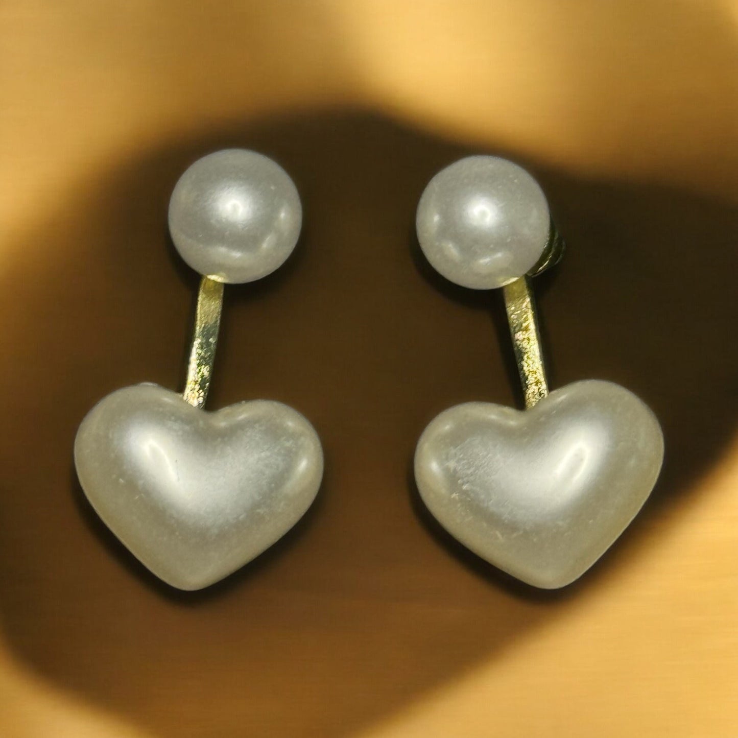 HEART SHAPED FAUX PEARL HANGING STUD EARRINGS