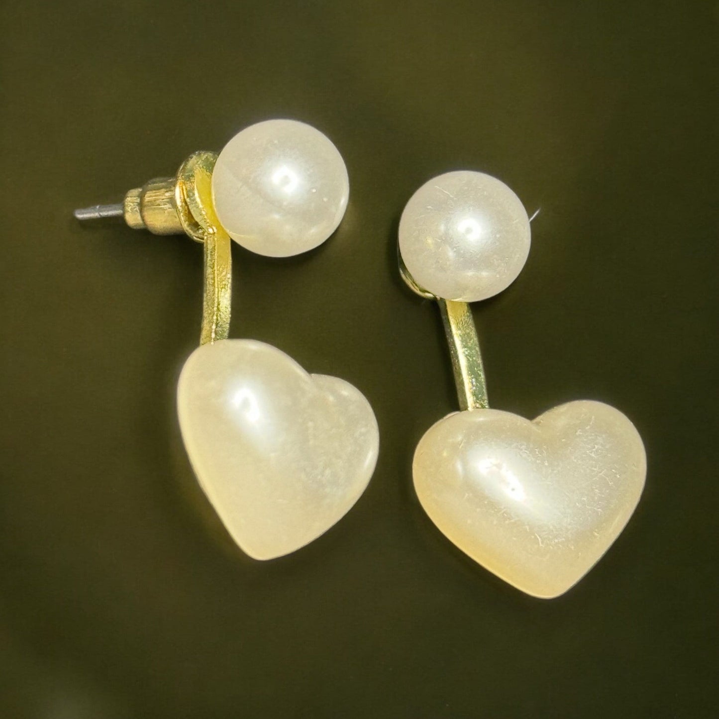 HEART SHAPED FAUX PEARL STUD EARRINGS