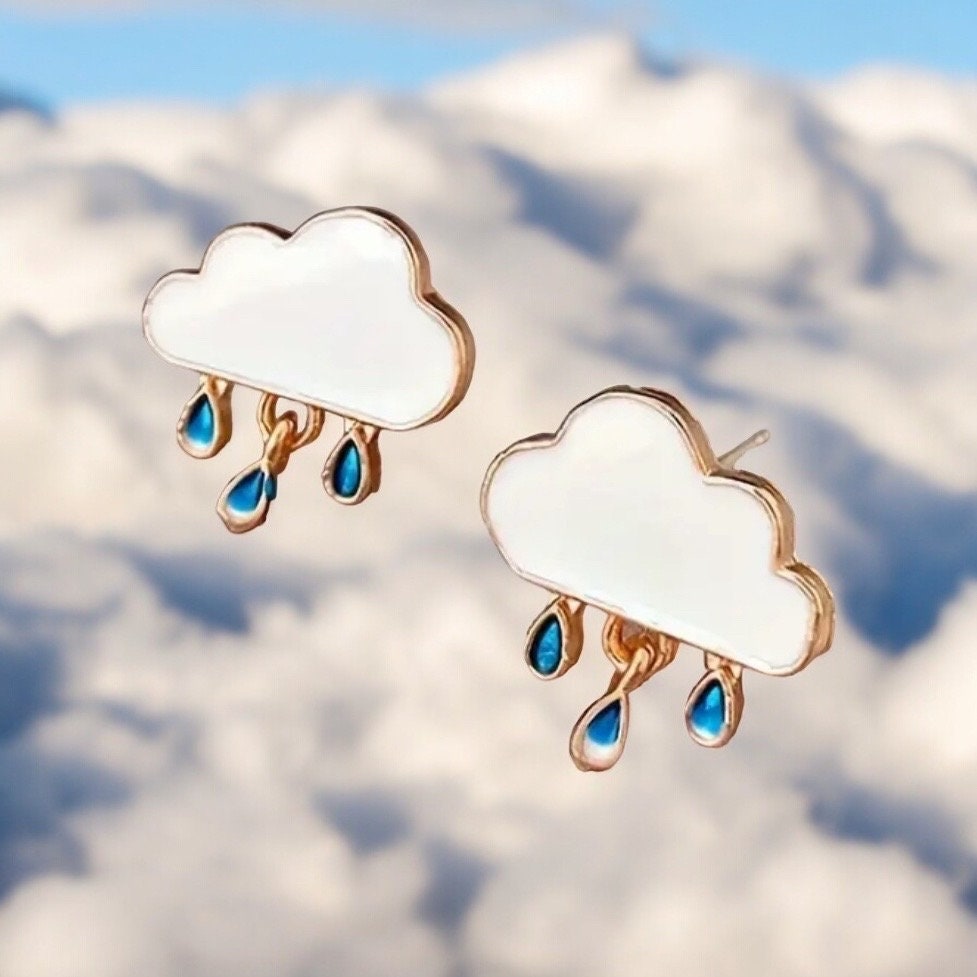 RAIN CLOUD ENAMEL STUD EARRINGS