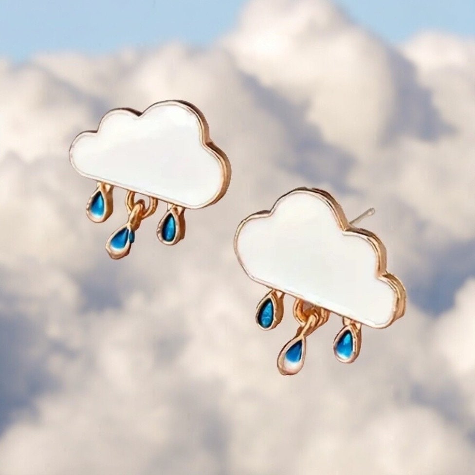 RAIN CLOUD ENAMEL STUD EARRINGS