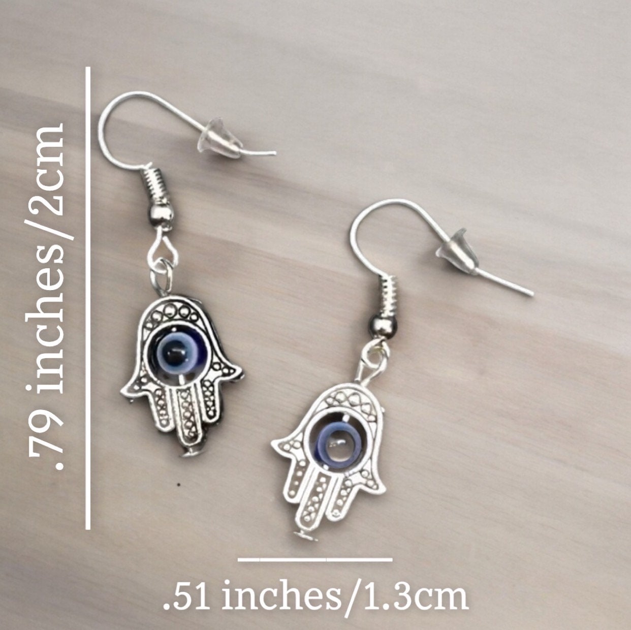 SILVER EVIL EYE HAMSA DANGLE EARRINGS